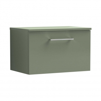 Nuie Arno Wall Hung 1-Drawer Vanity Unit with Worktop 600mm Wide - Satin Green