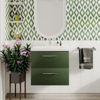 Nuie Arno Wall Hung 2-Drawer Vanity Unit with Basin-1 600mm Wide - Satin Green