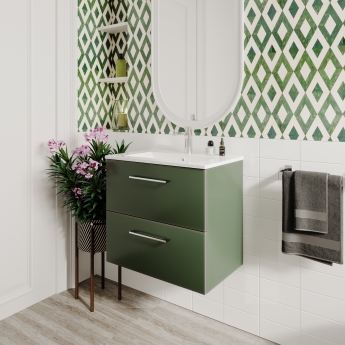 Nuie Arno Wall Hung 2-Drawer Vanity Unit with Basin-2 600mm Wide - Satin Green