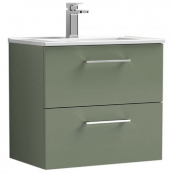 Nuie Arno Wall Hung 2-Drawer Vanity Unit with Basin-2 600mm Wide - Satin Green