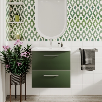 Nuie Arno Wall Hung 2-Drawer Vanity Unit with Basin-4 600mm Wide - Satin Green