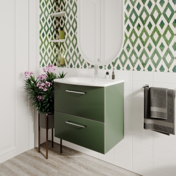 Nuie Arno Wall Hung 2-Drawer Vanity Unit with Basin-4 600mm Wide - Satin Green