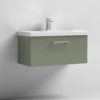 Nuie Arno Wall Hung 1-Drawer Vanity Unit with Basin-3 800mm Wide - Satin Green