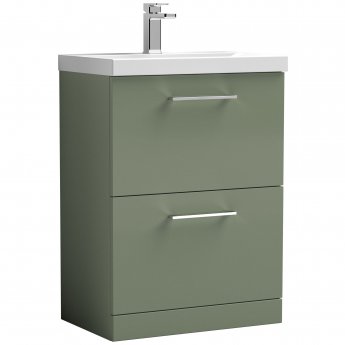 Nuie Arno Floor Standing 2-Drawer Vanity Unit with Basin-3 600mm Wide - Satin Green