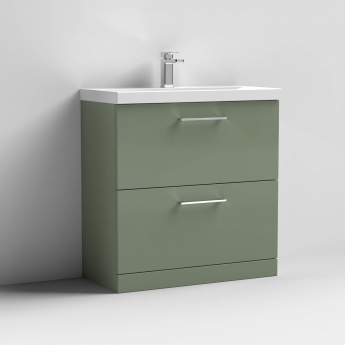 Nuie Arno Floor Standing 2-Drawer Vanity Unit with Basin-1 800mm Wide - Satin Green