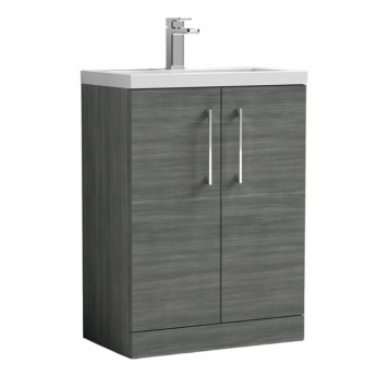 Arno Compact Woodgrain 600mm 2-Door Floor Standing Vanity Unit