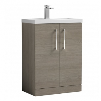 Arno Compact Woodgrain 600mm 2-Door Floor Standing Vanity Unit