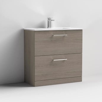 Nuie Arno Floor Standing 2-Drawer Vanity Unit with Basin-2 800mm Wide - Solace Oak Woodgrain