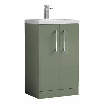 Nuie Arno Compact Floor Standing 2-Door Vanity Unit with Polymarble Basin 500mm Wide - Satin Green