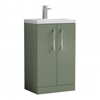 Nuie Arno Compact Floor Standing 2-Door Vanity Unit with Ceramic Basin 500mm Wide - Satin Green