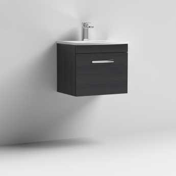 Nuie Athena Wall Hung 1-Drawer Vanity Unit with Basin-4 500mm Wide - Charcoal Black