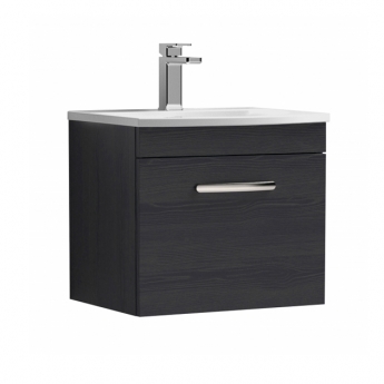 Nuie Athena Wall Hung 1-Drawer Vanity Unit with Basin-4 500mm Wide - Charcoal Black