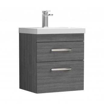 Nuie Athena Wall Hung 2-Drawer Vanity Unit with Basin-1 500mm Wide - Anthracite Woodgrain