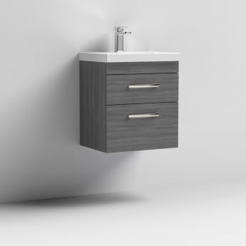 Nuie Athena Wall Hung 2-Drawer Vanity Unit with Basin-1 500mm Wide - Anthracite Woodgrain