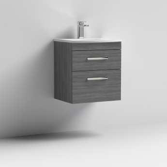 Nuie Athena Wall Hung 2-Drawer Vanity Unit with Basin-4 500mm Wide - Anthracite Woodgrain