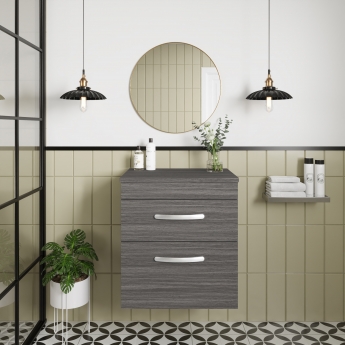 Nuie Athena Wall Hung 2-Drawer Vanity Unit and Worktop 500mm Wide - Anthracite Woodgrain