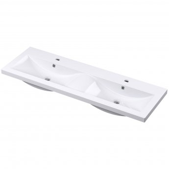 Nuie Arno Wall Hung 2-Drawer Vanity Unit with Double Ceramic Basin 1200mm Wide - Gloss White