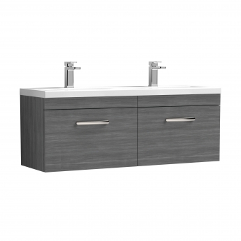 Nuie Athena Wall Hung 2-Drawer Vanity Unit with Double Ceramic Basin 1200mm Wide - Anthracite Woodgrain