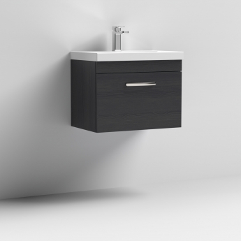 Nuie Athena Wall Hung 1-Drawer Vanity Unit with Basin-1 600mm Wide - Charcoal Black