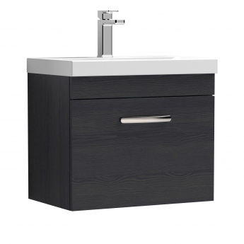 Nuie Athena Wall Hung 1-Drawer Vanity Unit with Basin-3 600mm Wide - Charcoal Black