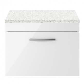 Nuie Athena Wall Hung 1-Drawer Vanity Unit with Sparkling White Worktop 600mm Wide - Gloss White