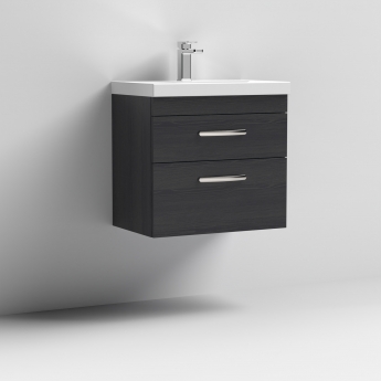 Nuie Athena Wall Hung 2-Drawer Vanity Unit with Basin-3 600mm Wide - Charcoal Black