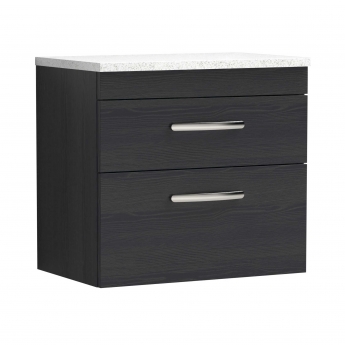 Nuie Athena Wall Hung 2-Drawer Vanity Unit with Sparkling White Worktop 600mm Wide - Charcoal Black