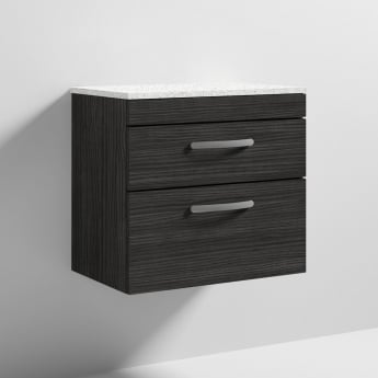 Nuie Athena Wall Hung 2-Drawer Vanity Unit with Sparkling White Worktop 600mm Wide - Charcoal Black