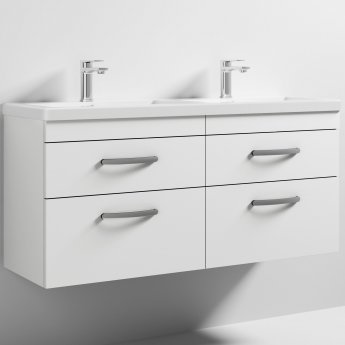 Nuie Athena Wall Hung 4-Drawer Vanity Unit with Double Ceramic Basin 1200mm Wide - Gloss White