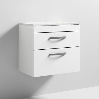 Nuie Athena Wall Hung 2-Drawer Vanity Unit with Sparkling White Worktop 600mm Wide - Gloss White