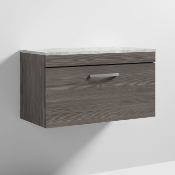 Nuie Athena Wall Hung 1-Drawer Vanity Unit with Grey Worktop 800mm Wide - Anthracite Woodgrain