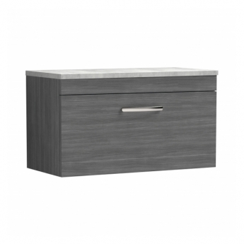 Nuie Athena Wall Hung 1-Drawer Vanity Unit with Grey Worktop 800mm Wide - Anthracite Woodgrain