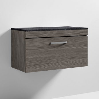 Nuie Athena Wall Hung 1-Drawer Vanity Unit with Sparkling Black Worktop 800mm Wide - Anthracite Woodgrain