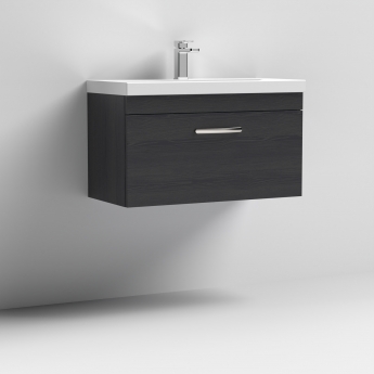 Nuie Athena Wall Hung 1-Drawer Vanity Unit with Basin-1 800mm Wide - Charcoal Black