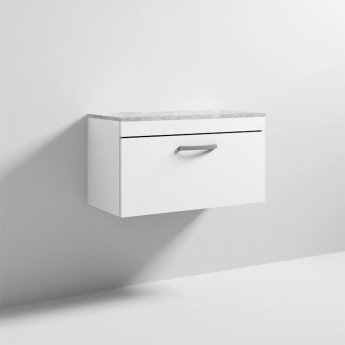 Nuie Athena Wall Hung 1-Drawer Vanity Unit with Grey Worktop 800mm Wide - Gloss White