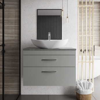 Nuie Athena Wall Hung 2-Drawer Vanity Unit with Grey Worktop 800mm Wide - Gloss White