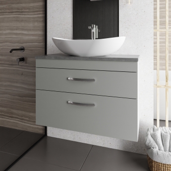 Nuie Athena Wall Hung 2-Drawer Vanity Unit with Grey Worktop 800mm Wide - Gloss White