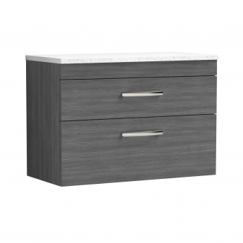 Nuie Athena Wall Hung 2-Drawer Vanity Unit with Sparkling White Worktop 800mm Wide - Anthracite Woodgrain