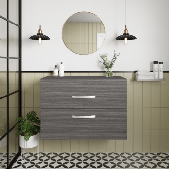 Nuie Athena Wall Hung 2-Drawer Vanity Unit and Worktop 800mm Wide - Anthracite Woodgrain