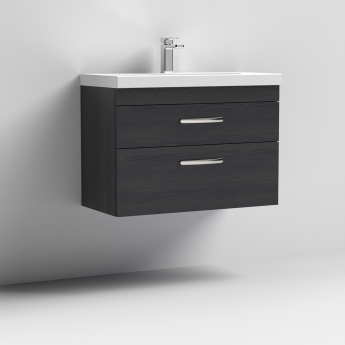 Nuie Athena Wall Hung 2-Drawer Vanity Unit with Basin-3 800mm Wide - Charcoal Black