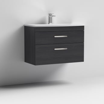 Nuie Athena Wall Hung 2-Drawer Vanity Unit with Basin-4 800mm Wide - Charcoal Black