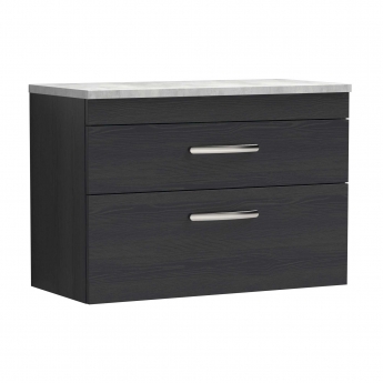 Nuie Athena Wall Hung 2-Drawer Vanity Unit with Grey Worktop 800mm Wide - Charcoal Black Woodgrain