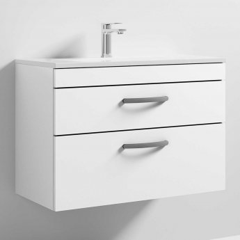 Nuie Athena Wall Hung 2-Drawer Vanity Unit with Basin-2 800mm Wide - Gloss White