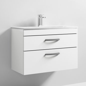 Nuie Athena Wall Hung 2-Drawer Vanity Unit with Basin-4 800mm Wide - Gloss White