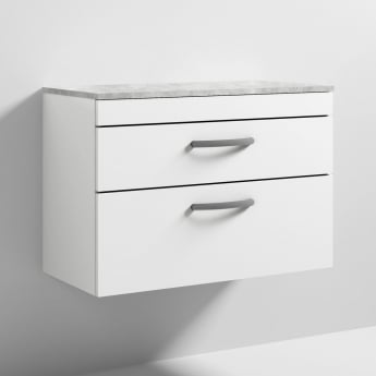 Nuie Athena Wall Hung 2-Drawer Vanity Unit with Grey Worktop 800mm Wide - Gloss White