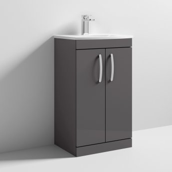 Nuie Athena Floor Standing 2-Door Vanity Unit with Basin-4 500mm Wide - Gloss Grey