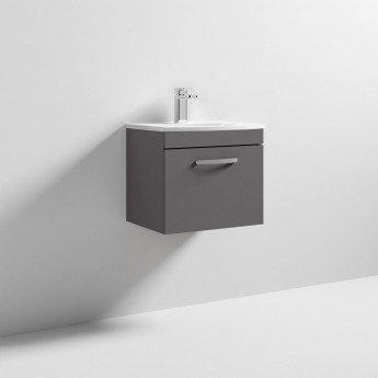 Nuie Athena Wall Hung 1-Drawer Vanity Unit with Basin-4 500mm Wide - Gloss Grey