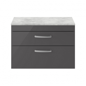 Nuie Athena Wall Hung 2-Drawer Vanity Unit with Grey Worktop 800mm Wide - Gloss Grey