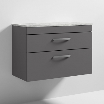 Nuie Athena Wall Hung 2-Drawer Vanity Unit with Grey Worktop 800mm Wide - Gloss Grey