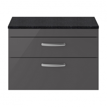 Nuie Athena Wall Hung 2-Drawer Vanity Unit with Sparkling Black Worktop 800mm Wide - Gloss Grey